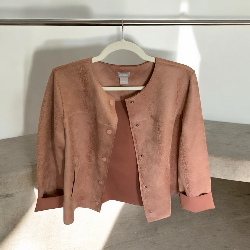 Chico’s Women’s Ultra Suede Jacket Blush Pink, Size 1 (Medium Size 8-10) - Picture 3 of 8